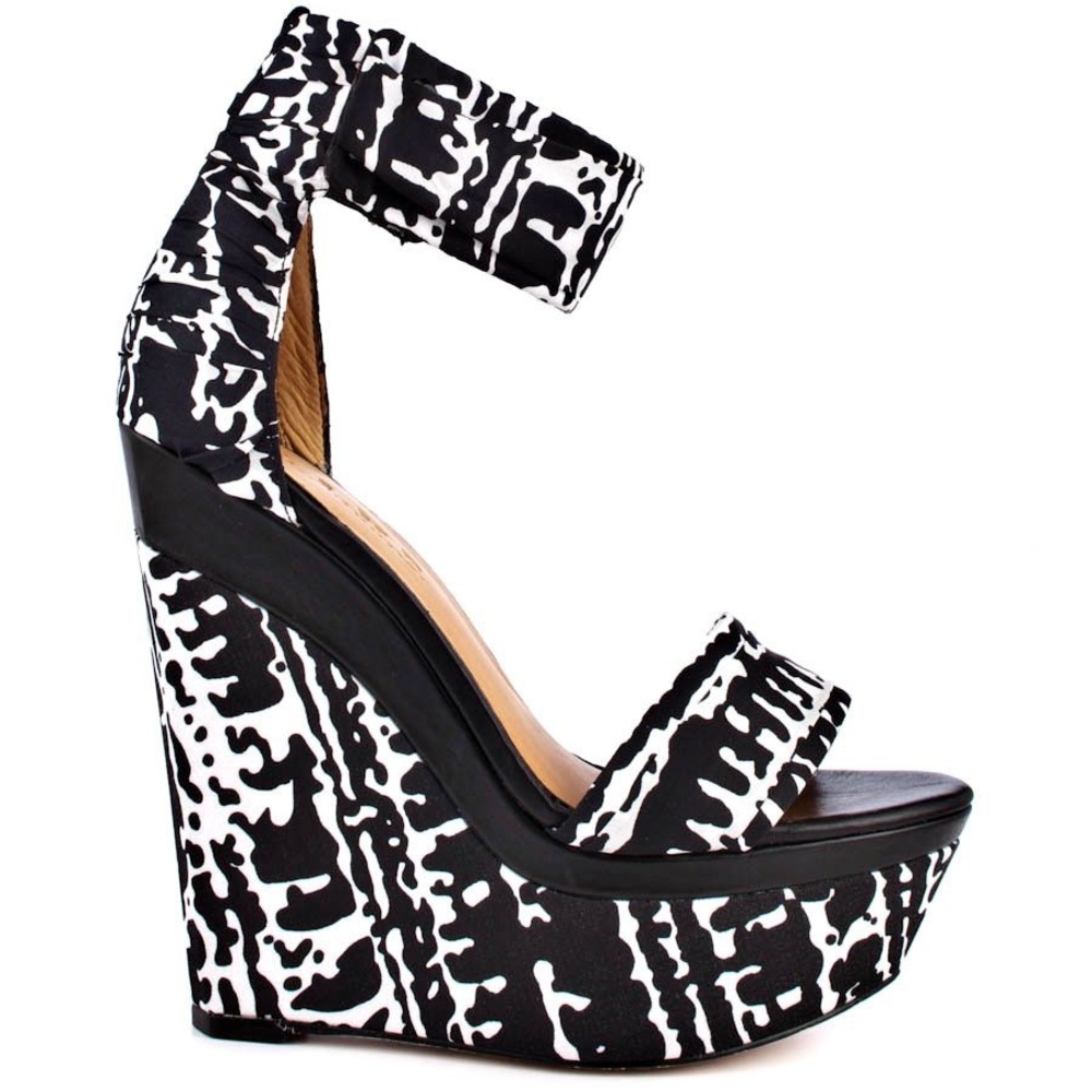 L.A.M.B. Black and White Printed Platform Wedge Sandals